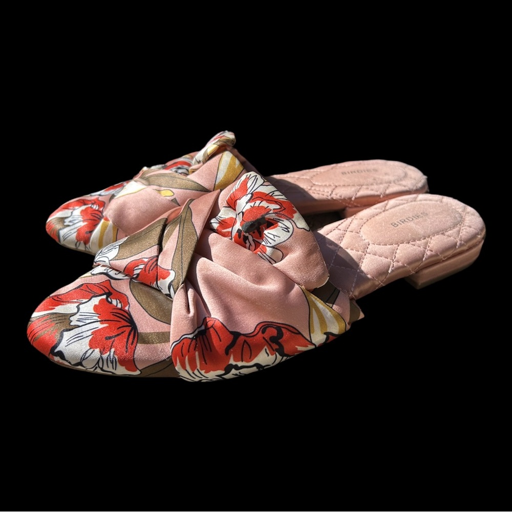 Birdies Pink Floral Satin Slip-On Mule Flats Size 7